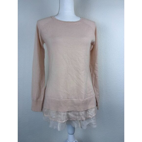 Garnet Hill women's XS soft pink long sleeve cashmere lace layered tunic sweater - Picture 1 of 7